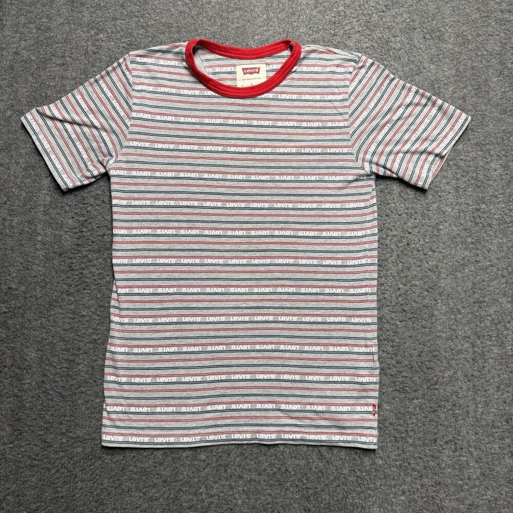 Levis Short Sleeve T-Shirt Youth Large 12-13 Gray Red/White/Blue USA All Over
